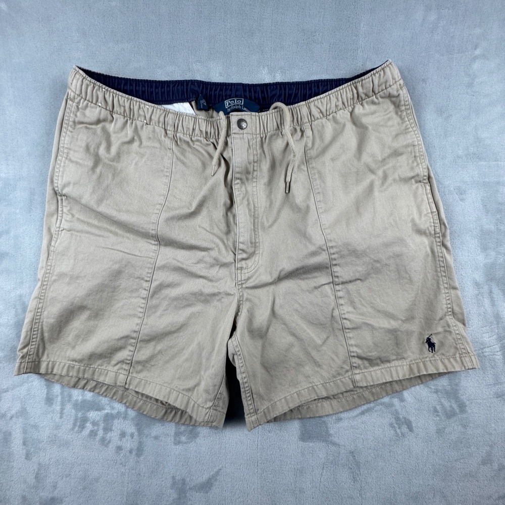 Polo by Ralph Lauren Men's Khaki Tan Elastic Waist Cotton Twill Chino Shorts XXL